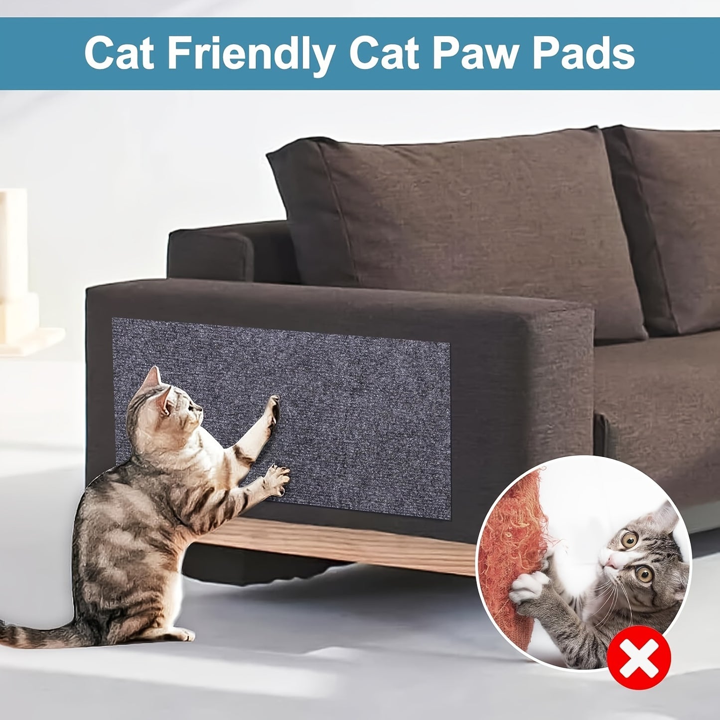 Trim-able cat furniture protector with self-adhesive scratching mat to safeguard couches, doors, and cat tree shelves from claws in grey color, 78.7 x 15.8.