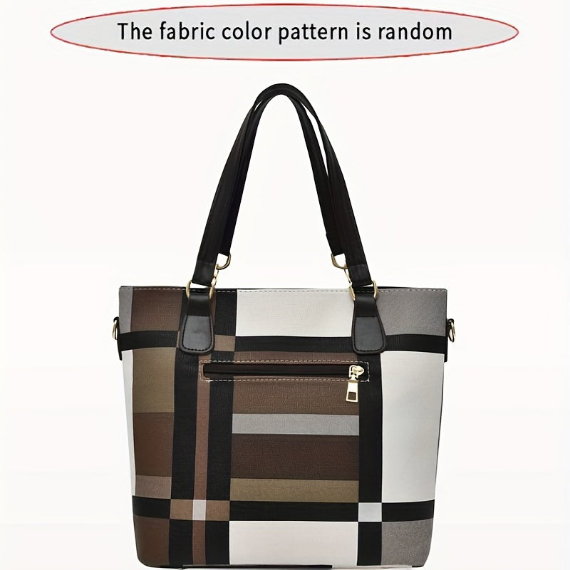 6-piece set of checkered pattern shoulder bags including a handbag, crossbody bag, clutch bag, long wallet, and short wallet.