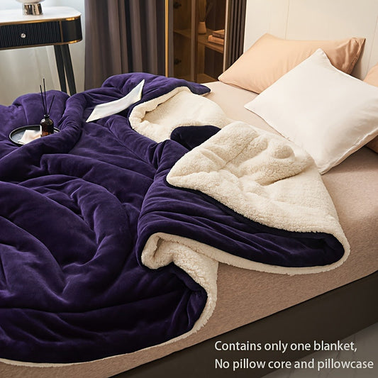 Luxurious Deep Purple Milk Velvet Shearling Throw Blanket - Double-Layered for Ultimate Coziness. This throw is soft, warm, and perfect for year-round comfort. Easy to care for with machine washable fabric. Features a contemporary style and weighs