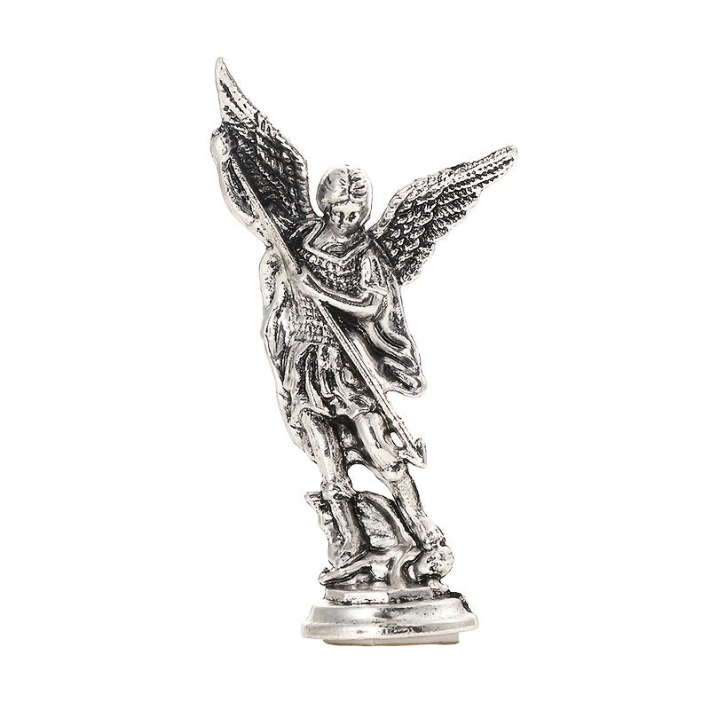 Saint Michael Archangel figurine made of zinc alloy for home decor and tabletop display.