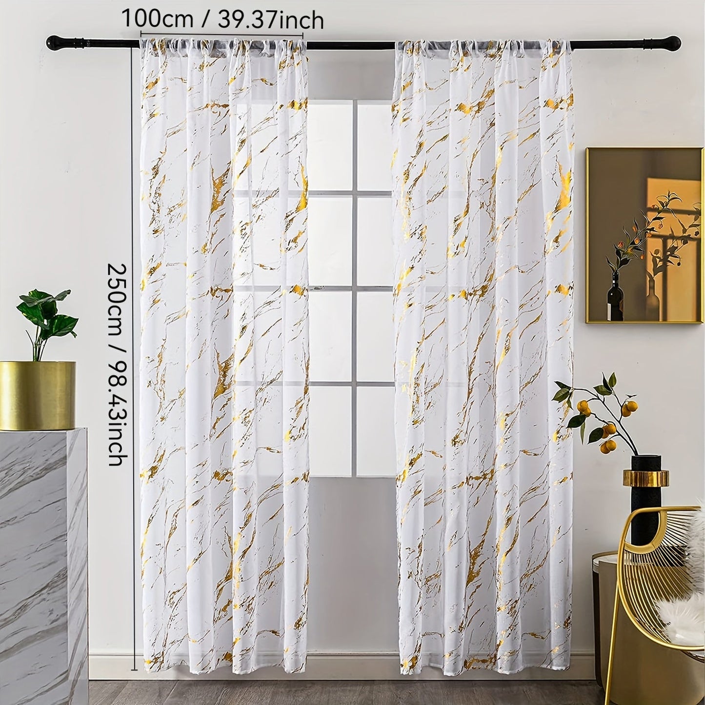 Elegant sheer curtains featuring a marble pattern print, perfect for enhancing the decor of living rooms, bedrooms, and office windows.