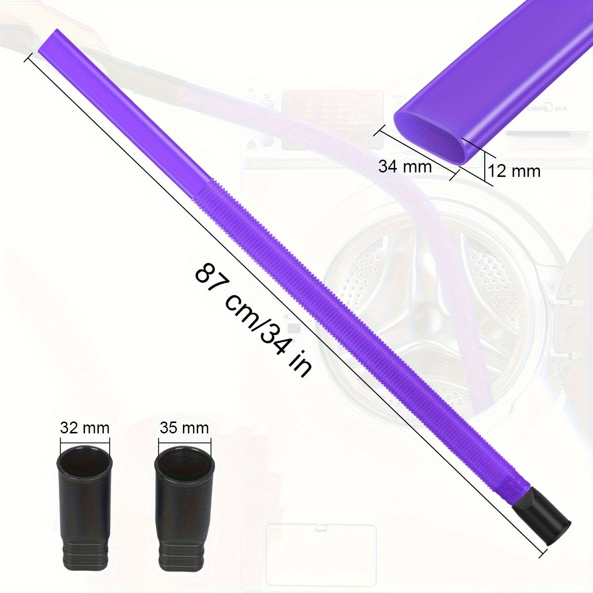 The kit for cleaning dryer vents comes with a vacuum hose attachment and includes adapters for both 32mm and 35mm. It is compatible with most handheld vacuums and includes a lint remover. The kit is colored purple.