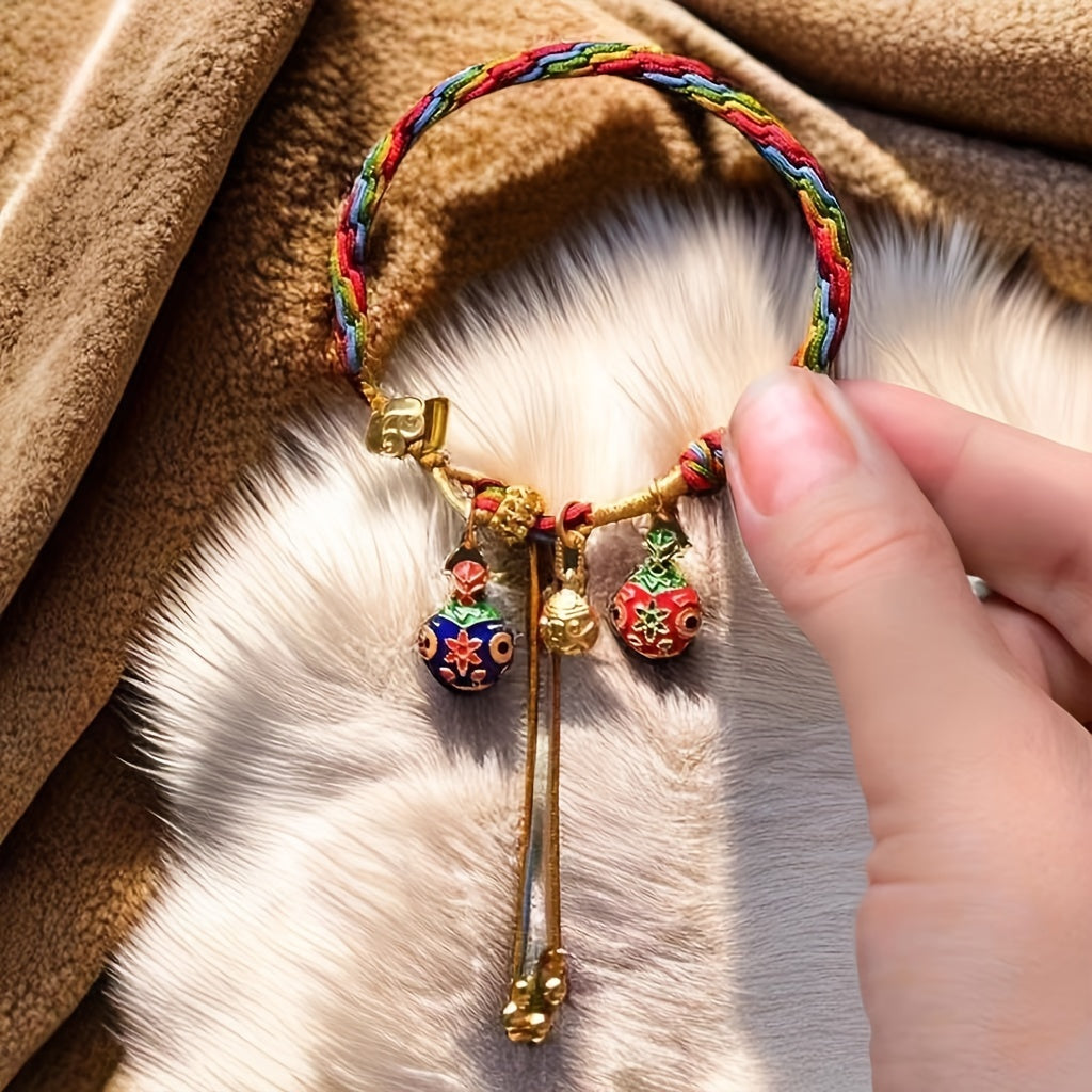 Handmade Chinese Style Braided Rope Bracelet with Colorful Swallowing Golden Beast Pendant, Lucky Bracelet for Women. Perfect Gift for Girlfriend or Friends.