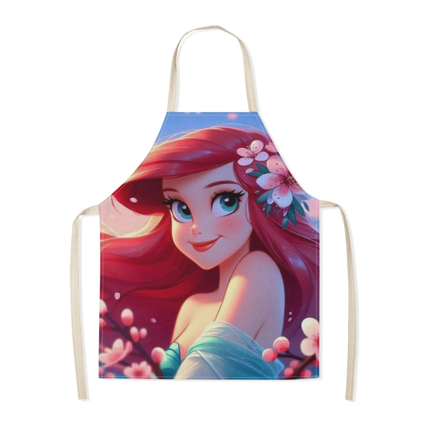 Elegantly stylish 1pc Disney Elsa Princess Cartoon Printed Apron, made with waterproof polyester woven fabric featuring a floral pattern. Perfect for use in the home, hotel, supermarket, restaurant, fruit shop, and milk tea stand.