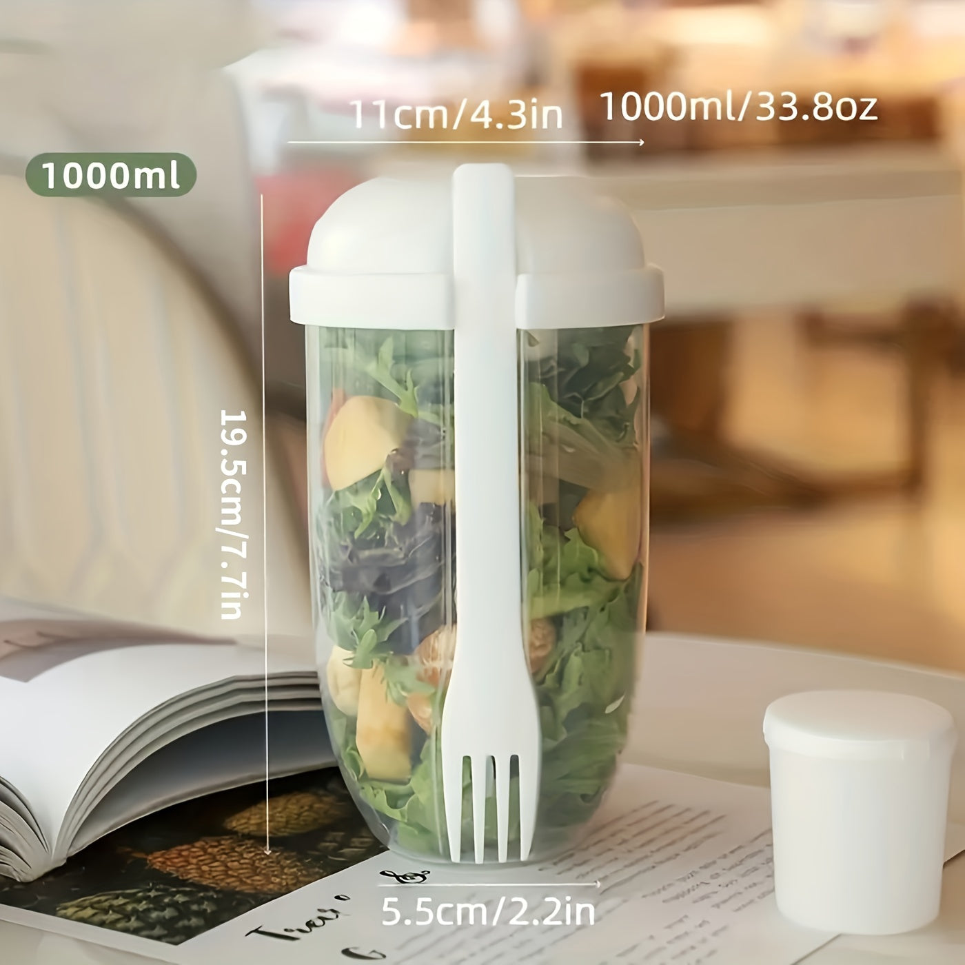 1pc Fresh Salad Cup, 
Keep Fit Salad Meal Shaker Cup,
1000ml/33.81oz,
Portable Fruit Vegetable Milk Cup, 
19.99cm X 5.92cm