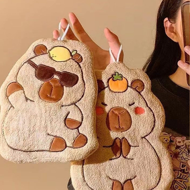 Set of 2 adorable cartoon-themed hand towels that are highly absorbent, versatile for use in the kitchen and bathroom, and don't require electricity or batteries. Perfect for drying hands in the living room or bedroom.