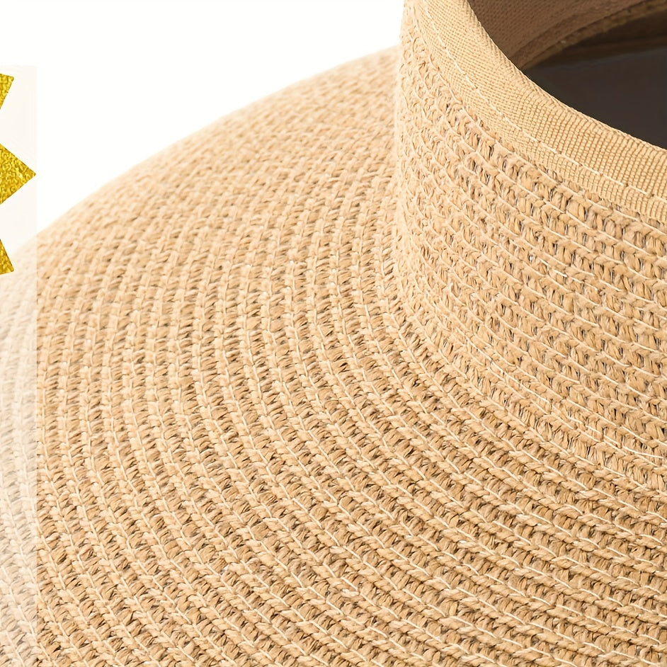 Packable, wide-brim straw sun visor hats for women with roll-up feature, ideal for summer beach trips and travel.