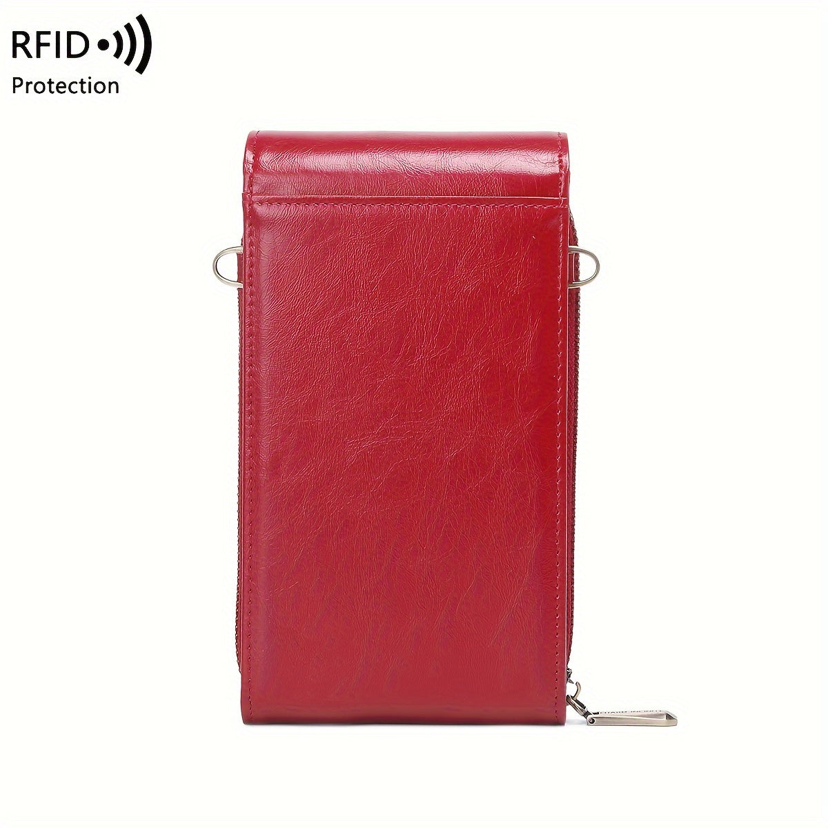 CHARM INFINITE RFID Blocking Crossbody Phone Wallet in Vintage Red with adjustable strap, multi-pocket organizer, waterproof & anti-theft design for everyday use.