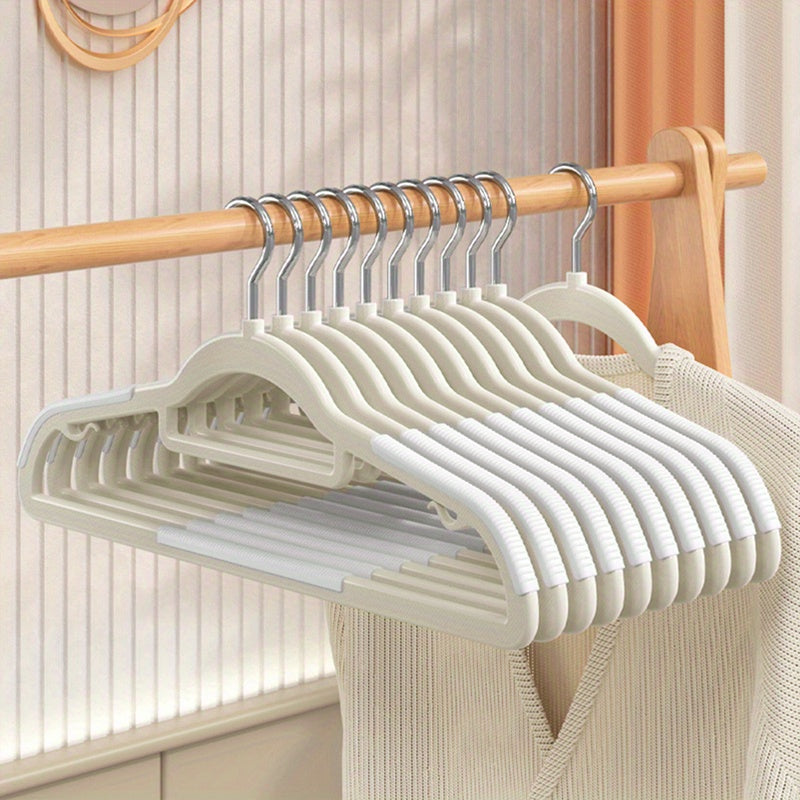 Set of 10 Strong Plastic Hangers with Grip Grooves and Corner Protection - Perfect for Keeping Your Closet Neat and Organized, Great for Air Drying Clothes