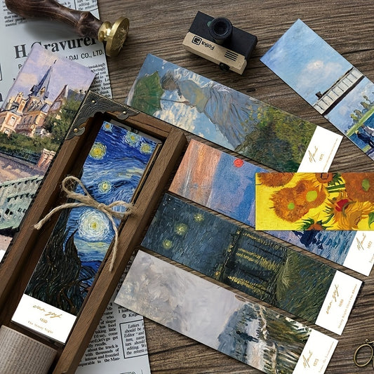 30pcs Classic Oil Painting Art Bookmarks featuring Van Gogh and Monet, DIY decorative small cards.