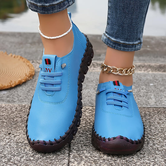 Stylish lightweight sneakers for women, perfect for all seasons. Made with synthetic leather upper and lining, and a rubber sole with anti-slip print for outdoor wear.