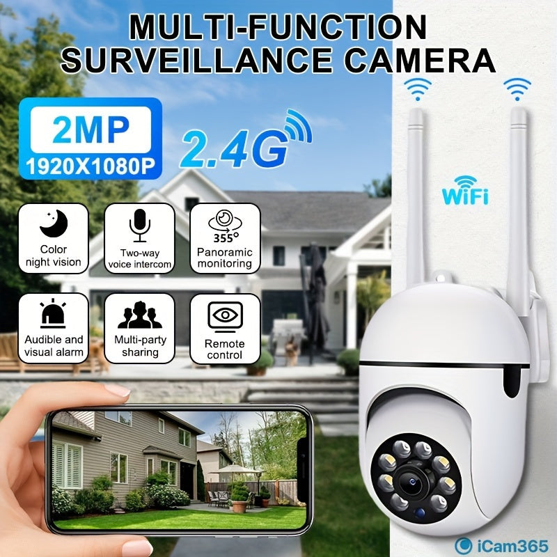 Introducing the 1pc Oimlyo 2MP PTZ WiFi Security Camera, a versatile surveillance solution for indoor and outdoor use. This camera features advanced features such as auto tracking, alarm system, color night vision, 355° horizontal and 90° vertical