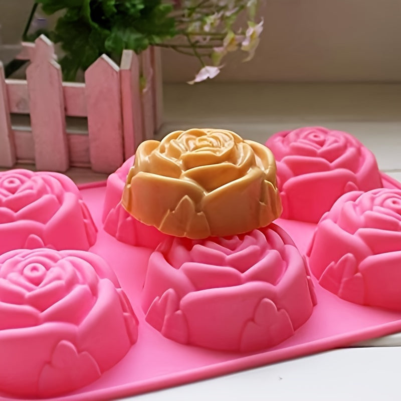 Silicone Rose Cake Mold with 6 Cavities in Pink - Heat Resistant, Ideal for French Desserts, Jelly, Pudding & Soap Making - Baking Tool for Valentine's Day & Christmas, Baking Accessories for DIY Crafters.