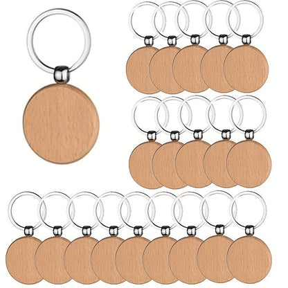 Set of 20 Wooden Keychain Blanks for DIY Crafts, Round Wood Keyring Blanks for Creating DIY Key Chains, Christmas Pendants, Wall Hangings, and Bag Decorations