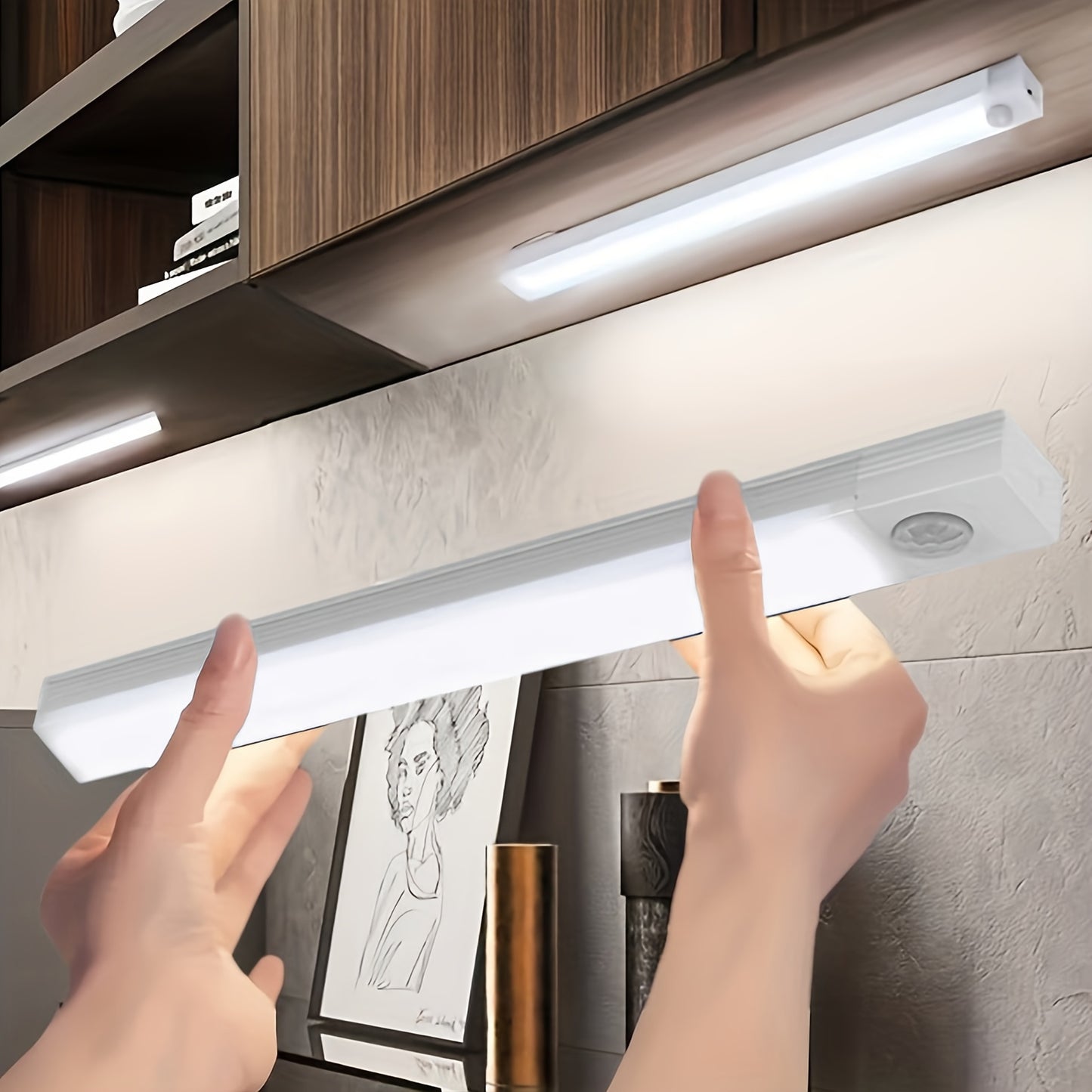 Motion sensor wireless LED sconce with magnetic mount, USB rechargeable and battery powered, ideal for closets, kitchens, and hallways.