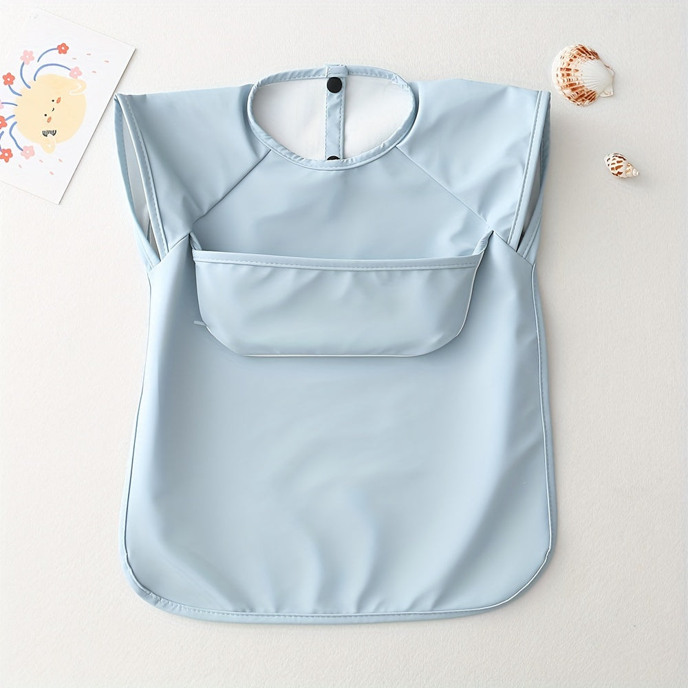 Comfortable Waterproof Solid Color Bib with Sleeveless Reverse Wear Design, Ideal for Eating and Feeding