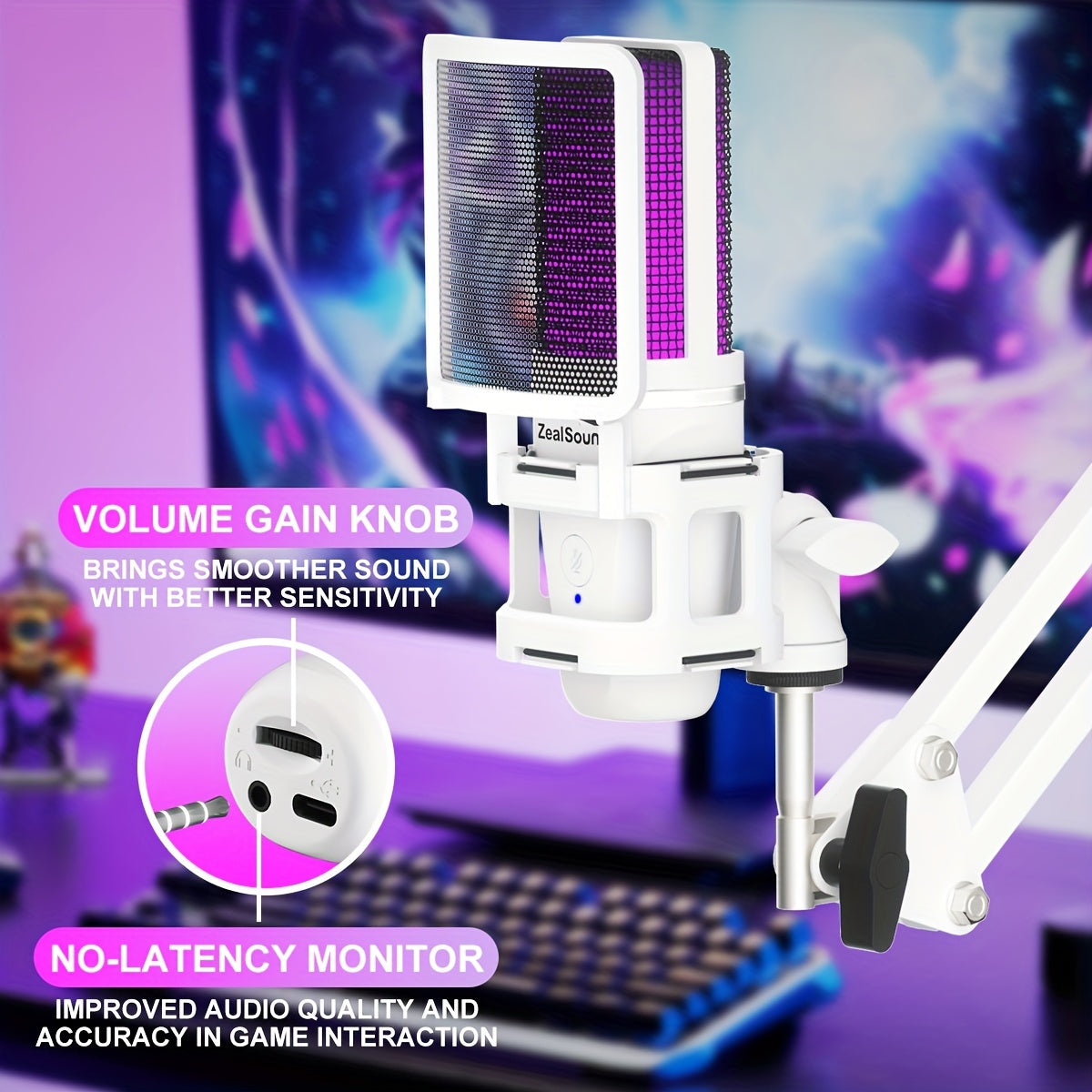 ZealSound USB gaming microphone kit with boom arm, RGB light, and plug&play feature for streaming, PC, and gaming. Eid Al-Adha Mubarak!