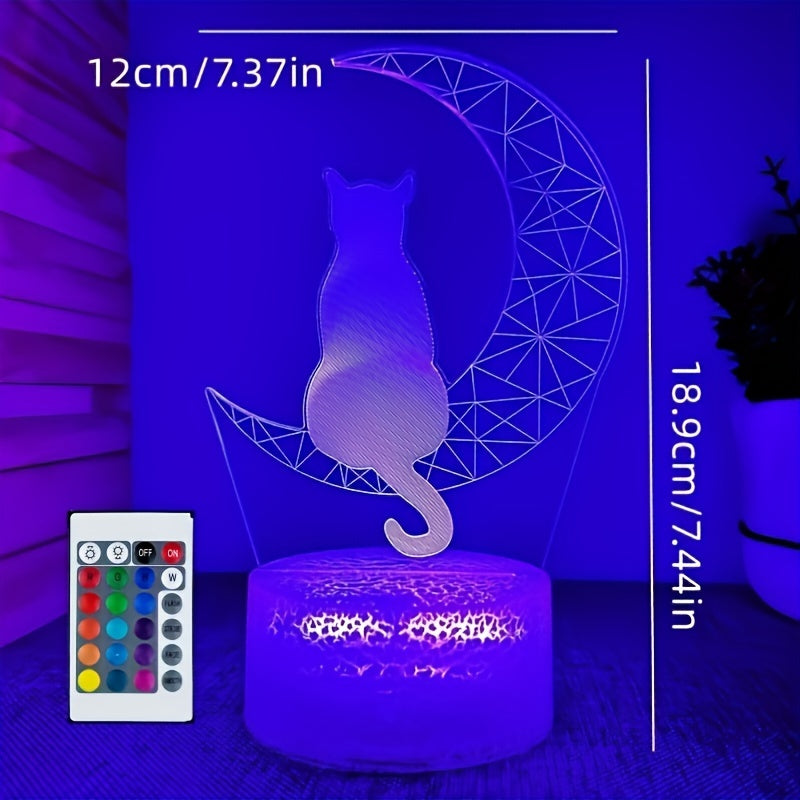 3D Moon Cat Crack Series Model with 16 Colors and Warm White Base LED Lamp, Touch and Remote Control, Ideal for Gifts.