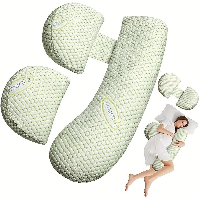 SereneRest Maternity Pillow offers full body support for side sleepers during pregnancy with adjustable H-U shape and extra soft polyester fiber.