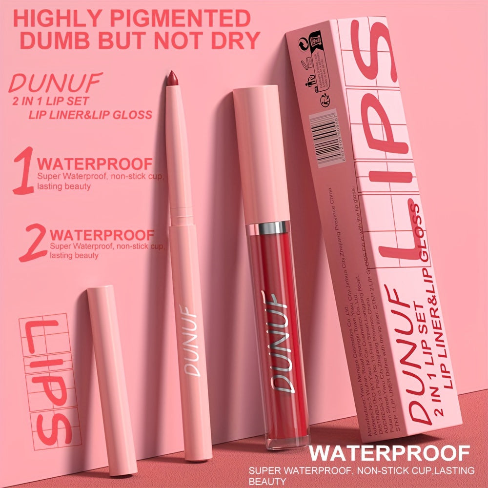 Matte lip gloss lip liner set that is durable, waterproof, sweat-resistant, and easy to color.