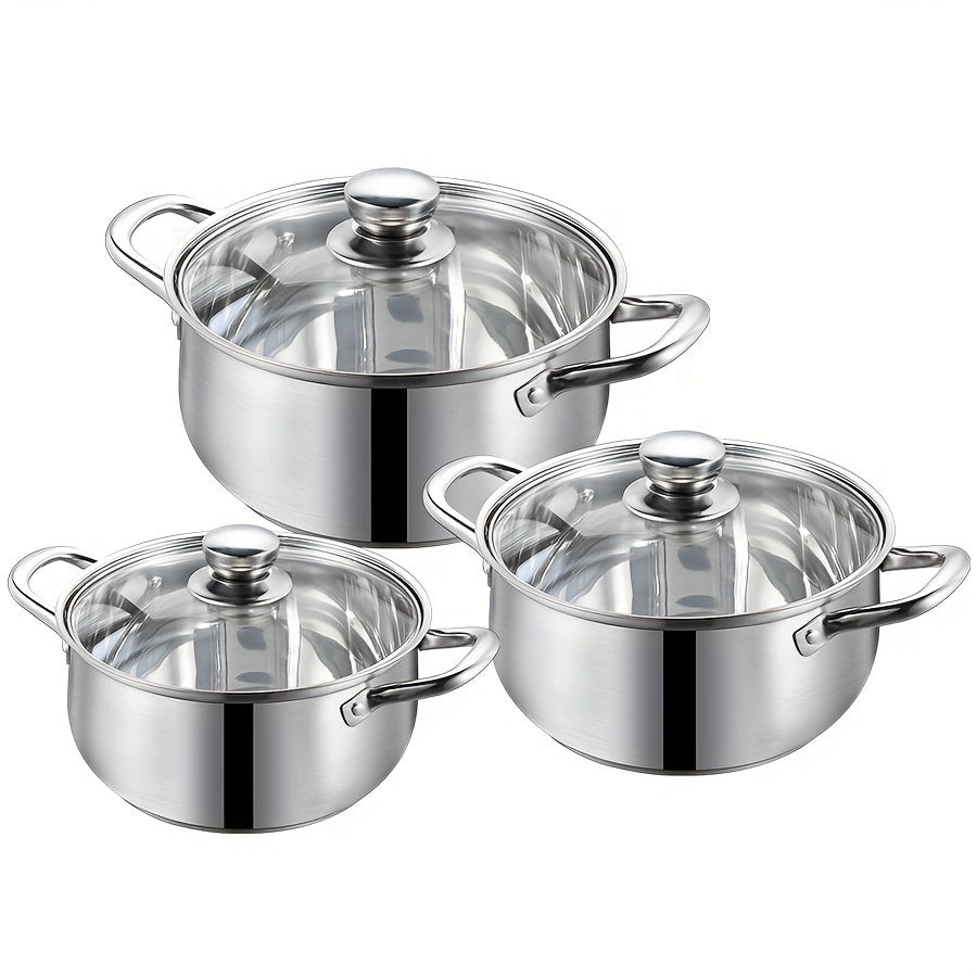 1 Set of 304 Stainless Steel Soup Pot with Lid, Heavy-duty Construction, Even and Fast Heating, Durable Double-layer Bottom, Versatile and Highly Heat Retentive, Suitable for Home, Restaurant, Hotel, Camping, Party Use