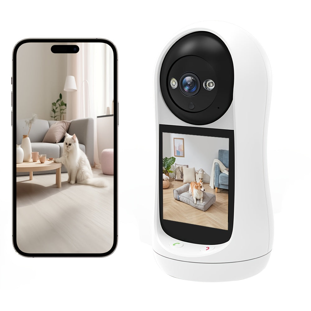 YIIYRY Security Camera with 7.11cm IPS Screen - Features Two-Way Audio, Ideal for Elderly Monitoring, USB Powered with No Battery Required