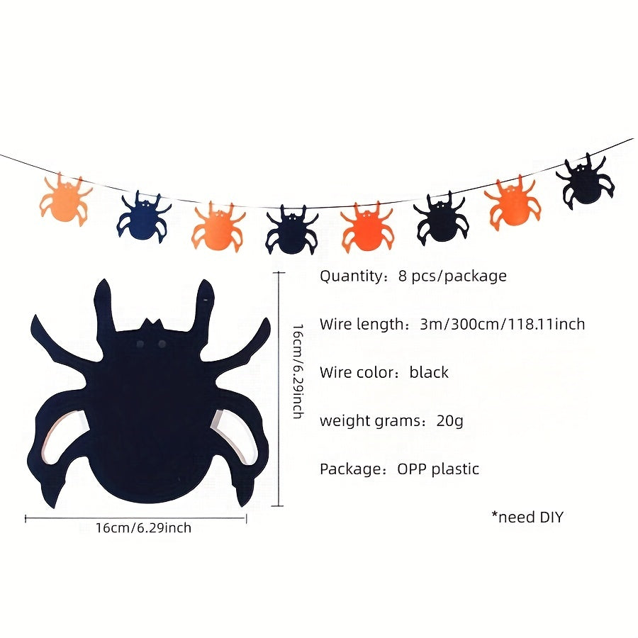 DIY Banner Holiday Party Decoration Set with Halloween Felt Pull Flags featuring Bat, Pumpkin, Skull, and Spider designs - Perfect for Evening Party Decor!