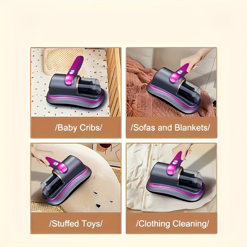 Rechargeable handheld vacuum for home and car cleaning, ideal for beds, sofas, pet hair, and carpets.