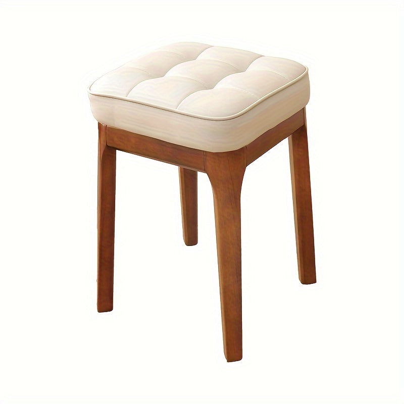 Light Luxury Solid Wood Soft Leather Stool, Stackable Square Stool for Living Room, Bench Table, or Dressing Stool