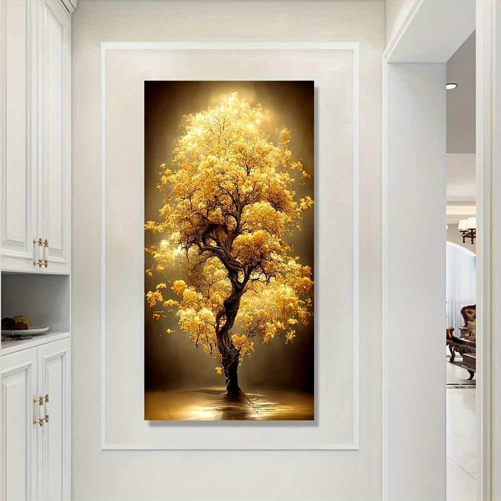 Golden Fortune Tree Canvas Poster Wall Art: Unframed, Landscape Modern Art Painting, HD Printing, Suitable for Home Decor, 50.04x99.82 cm