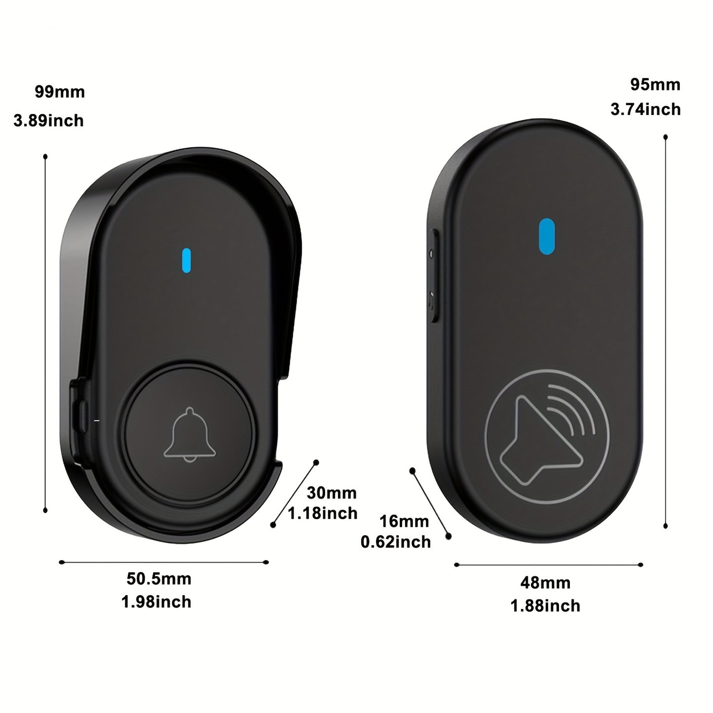 Wireless Doorbell Set with LED Display - 320.04m Range, 5 Volume Levels, 38 Ringing Loudness, Easy Installation & Setup, Black, European Plug, 110V-240V Compatibility, Home Entry System