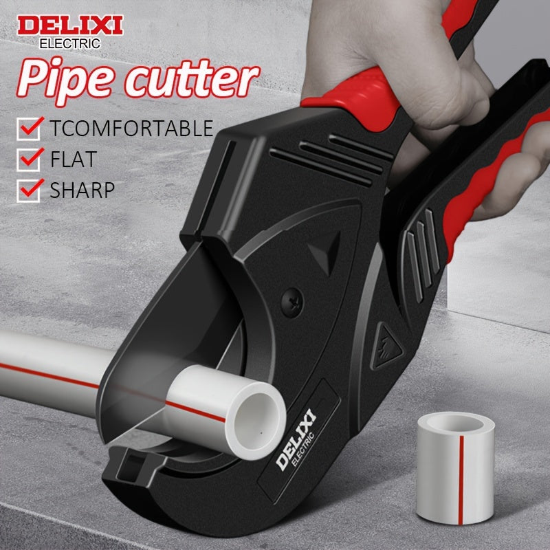 DELIXI ELECTRIC Electric Ratchet PVC Pipe Cutter: Cuts PEX, PVC, PPR, and Plastic Hoses with SK5 Blade, Aluminum Construction