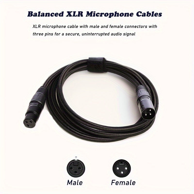 XDSPLO High-Fidelity XLR Male to Female Microphone Cable made of durable nylon braided with pure copper core for loss-free signal transmission. Includes thicker pins and intricate