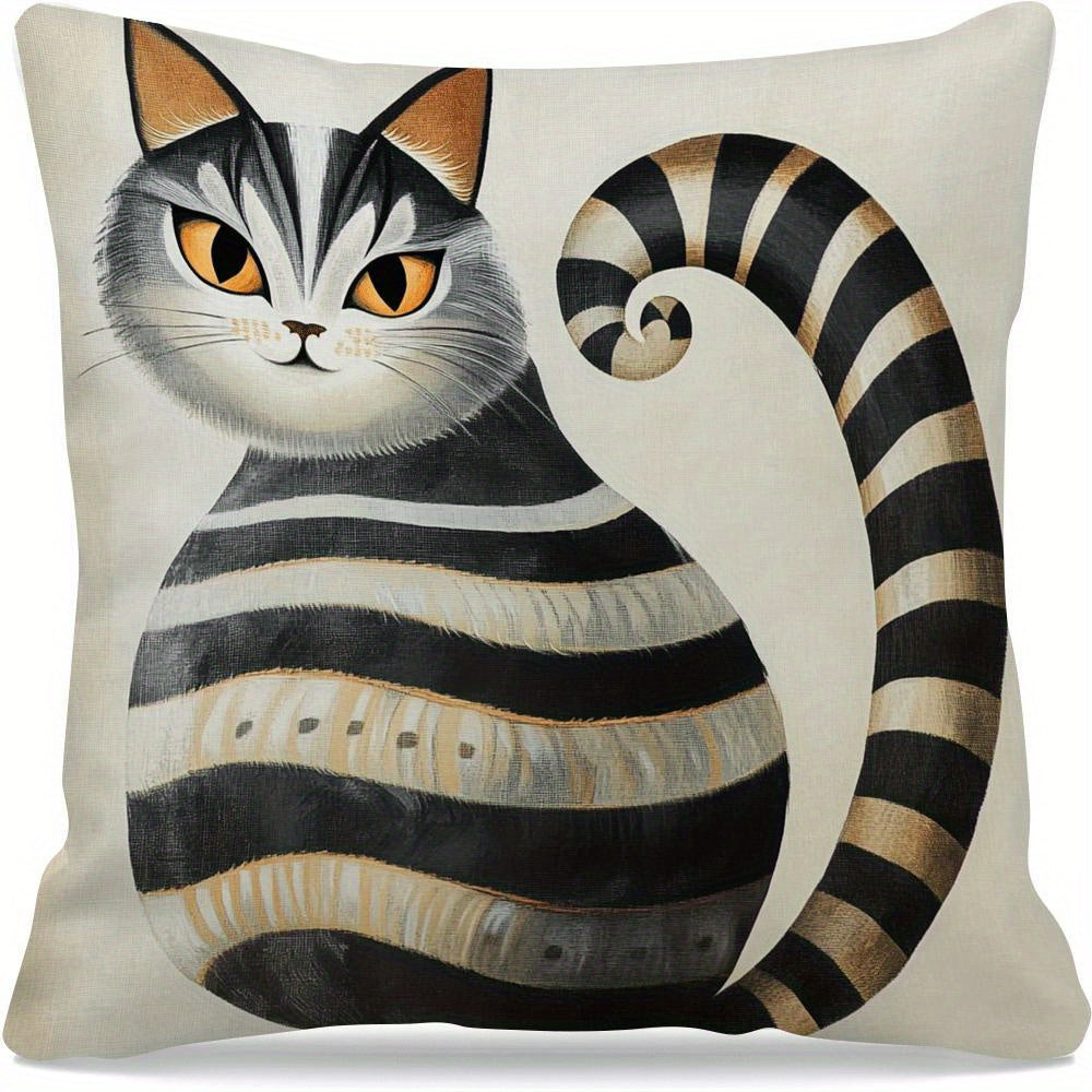 Add a touch of charm to your living room or bedroom sofa with this adorable Cat-Themed Decorative Cushion Cover, measuring 45.01cm. Made from machine washable polyester, this cover is perfect for cat lovers looking to add a cute and funny touch to their