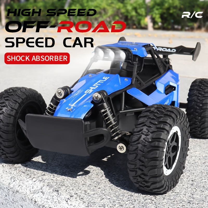 16 RC Alloy Climbing Car with high-speed off-road capabilities, multi-terrain capability, LED searchlights, rechargeable lithium polymer battery, remote control, durable plastic