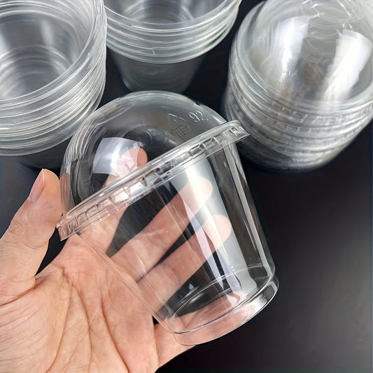 Pack of 50 or 100 Disposable Plastic Cups with Dome Lids, Perfect for Serving Ice Cream, Cakes, Fruits, Parfaits, Desserts, Puddings, and Jello Drinks