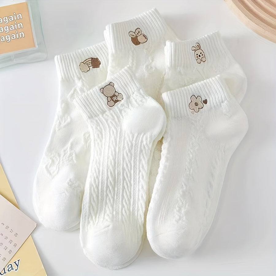 5 pairs of low cut ankle socks for women with a textured design, lightweight and breathable.