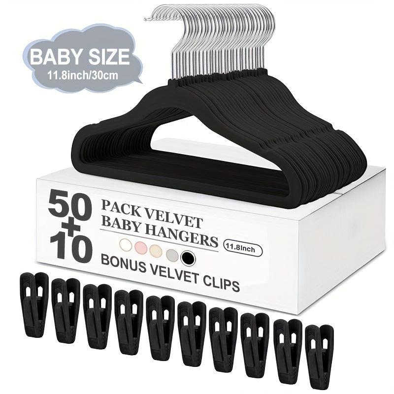 This set includes 50 velvet clothes storage hangers, ideal for drying children's clothes. The durable, anti-slip design ensures secure storage and organization in any household space, from bathrooms to bedrooms, closets to wardrobes, and even dorm rooms.