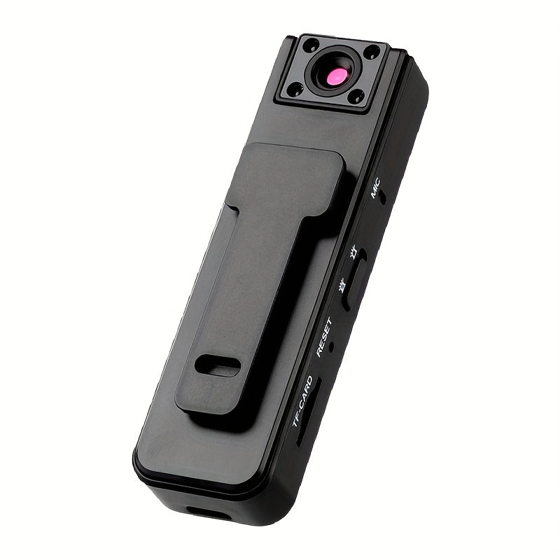 Mini wireless hidden camera with infrared night vision for sports, meetings, transportation, travel, and sports recording. 1080p video capture, USB rechargeable battery, and adjustable