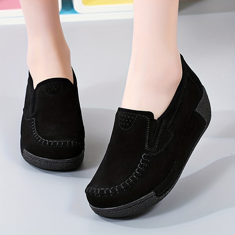 Women's slip-on platform loafers for stylish and comfortable outdoor walking.