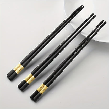 10 pairs of reusable non-slip fiberglass chopsticks in black. Dishwasher safe, easy to clean. Great for home, hotels, and restaurants.