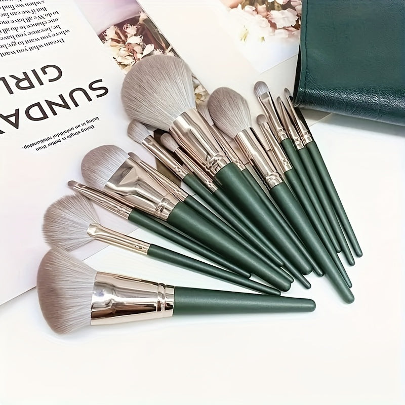 14pcs makeup brushes with soft synthetic bristles perfect for makeup, including brushes for rouge, foundation, eye shadow, and lips. Suitable for beginners to professionals.