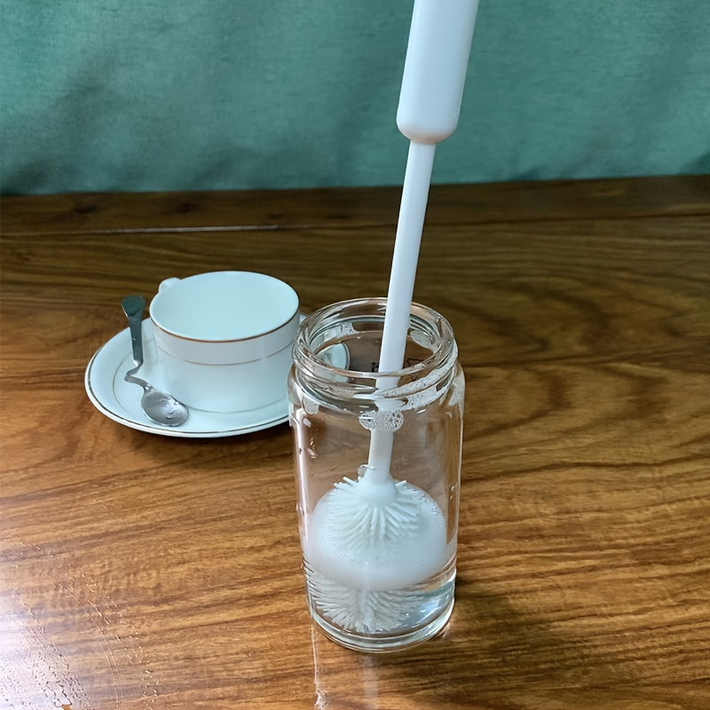 Long-Handled Silicone Cup Brush: A Versatile Cleaning Tool for Bottles, Cups, and Containers. 360-Degree Rotating Head, Reusable and Eco-Friendly with a PC Handle - No Power Required.