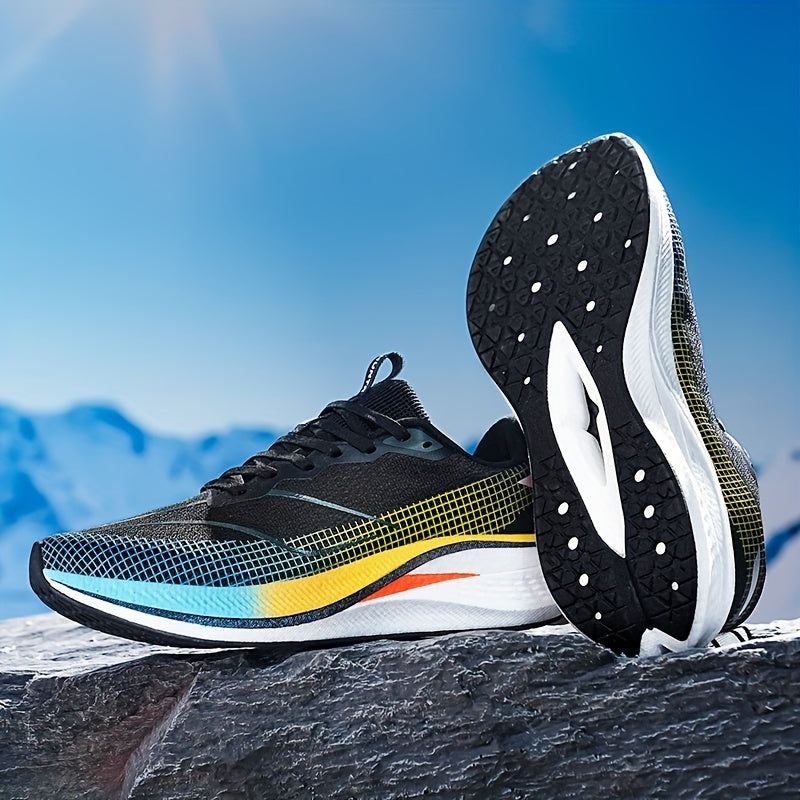 Men's lightweight running shoes with shock absorption, gradient color, and non-slip design for outdoor training.