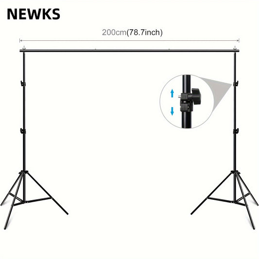 Adjustable backdrop stand for photo studio, parties, weddings - 7x7ft/2x2m with 3 crossbars, 4 clamps, and balloon arch support kit.