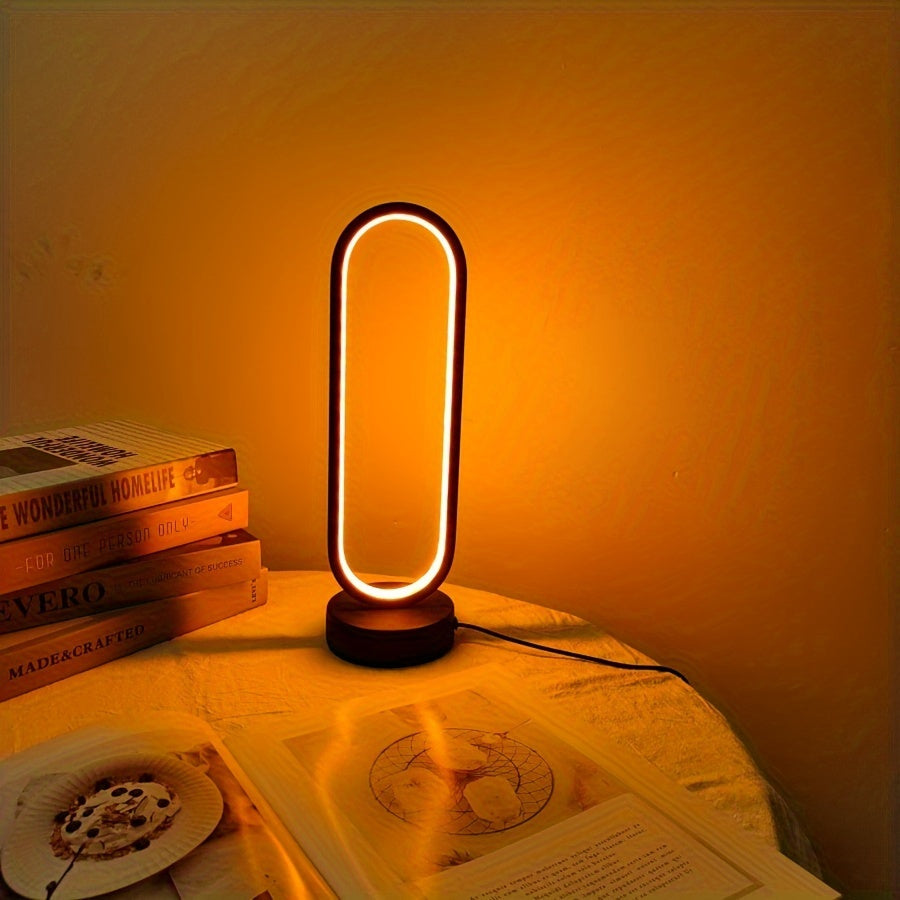 Sleek LED desk lamp with USB port, dimmable black and white lighting, metal base for bedroom and living room.