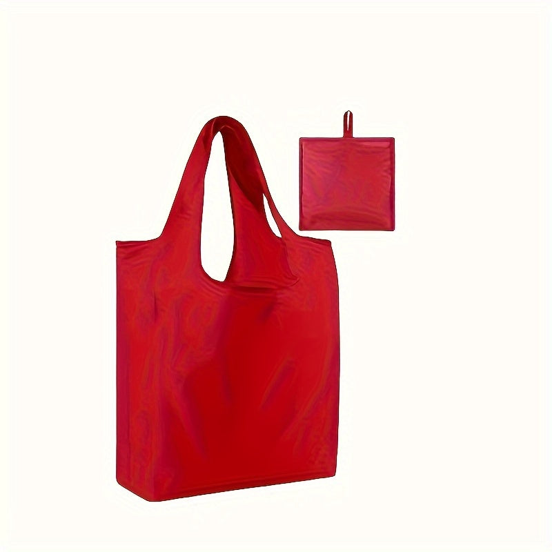 Reusable Shopping Tote Bag with Shoulder Strap, made of durable polyester material. This square grocery bag is perfect for multipurpose storage and travel. A versatile household essential.