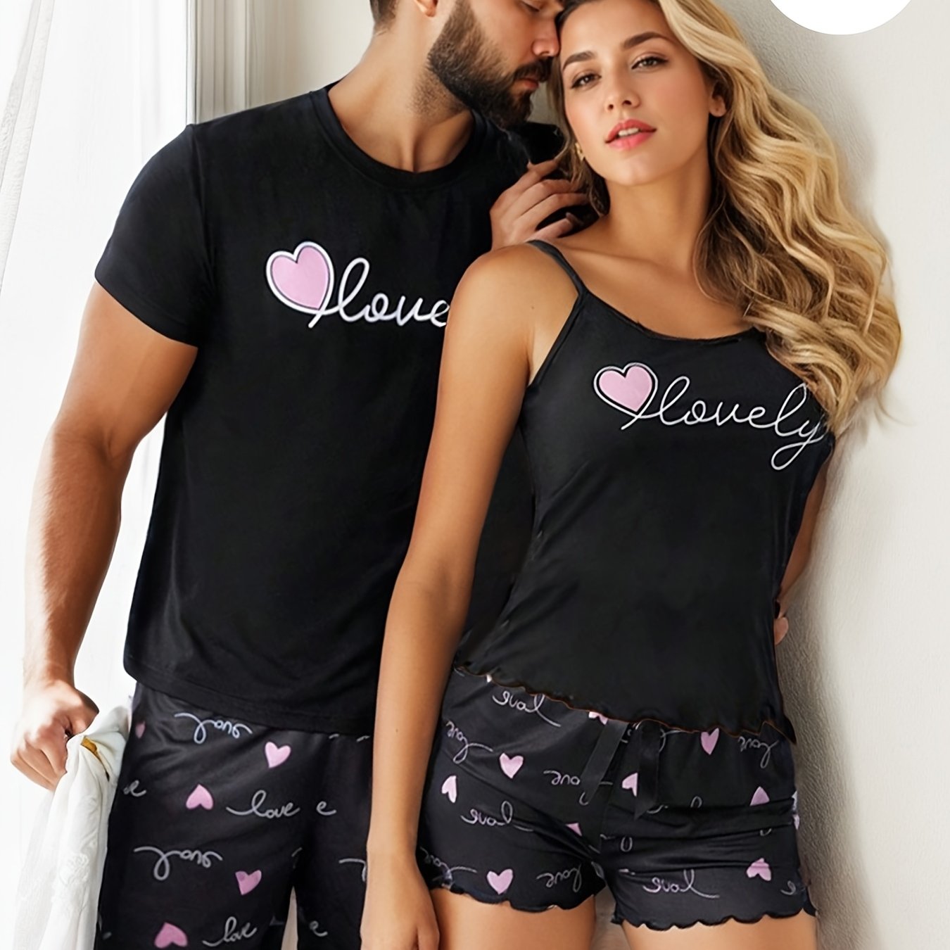 Valentine's Day matching set for couples with heart print.