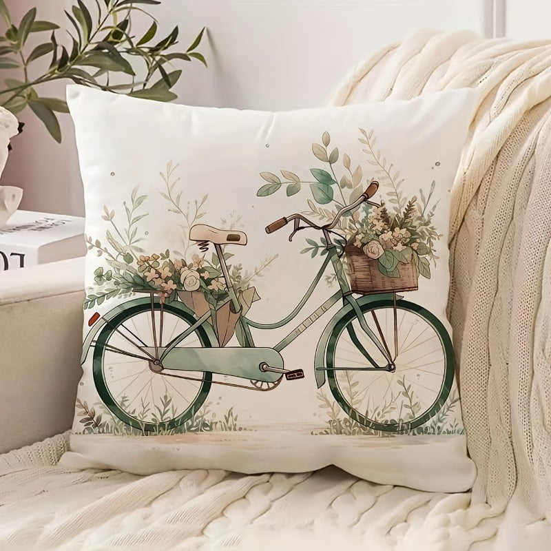 Bicycle Pattern Cushion Cover for Home, Sofa, or Living Room - Modern Fabric Pillow Cover (1pc, Filler not included) - Size: 46.18 meters