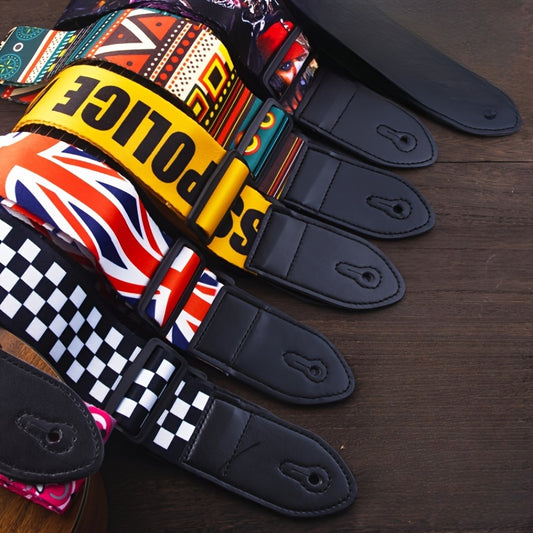 Versatile cloth guitar straps with unique patterns for all types of guitars - comfortable and durable musician accessory with universal fit.